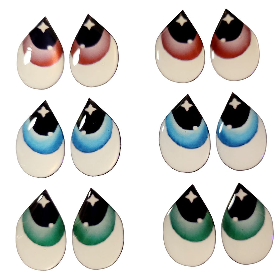 Adhesive Resin Eyes FNY 1004 - Large/G - 9 Pairs - W/H: 1.7x2.5 cm  (0.67" x 1") - for use with Cold Porcelain Air Dry Clay, Polymer Clay, EVA, Felt, Fabric, Plaster, Paper, Ceramic and more