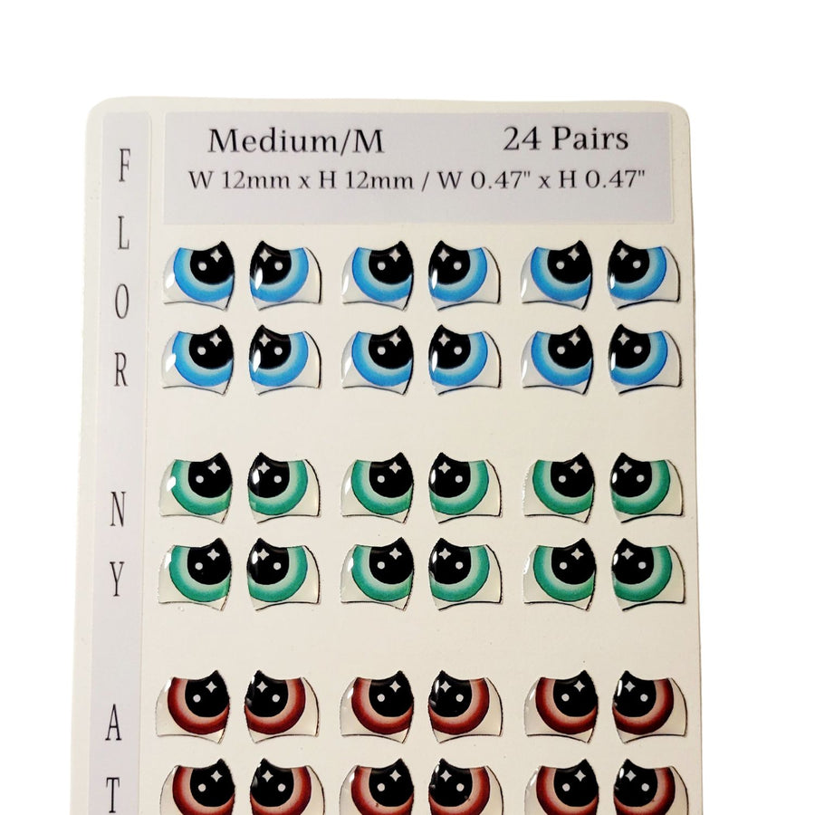 Adhesive Resin Eyes FNY 1005 - Medium/M - 24 Pairs - W/H: 12mm x 12mm (0.47" x 0.47") - for use with Clay, EVA, Felt, Fabric and more