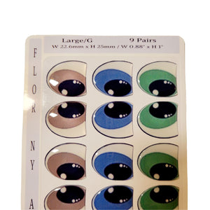 Adhesive Resin Eyes FNY 1009 - Large/G - 9 Pairs - W/H: 22.6mm x 25mm (0.88" x 1") - for use with Clay, EVA, Felt, Fabric and more