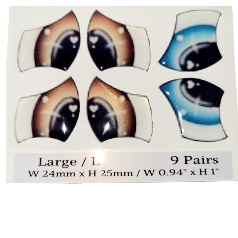 Adhesive Resin Eyes FNY 1008 - Large/G - 9 Pairs - W/H: 24mm x 25mm (0.94" x 1") - for use with Clay, EVA, Felt, Fabric and more