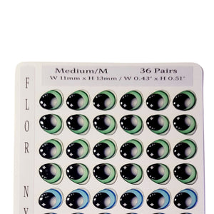 Adhesive Resin Eyes FNY 1006 - Medium/M - 36 Pairs - W/H: 11x13 mm (0.43" x 0.51") - for use with Cold Porcelain Air Dry Clay, Polymer Clay, EVA, Felt, Fabric, Plaster, Paper, Ceramic and more