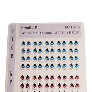 Adhesive Resin Eyes FNY 1004 - Small/P - 60 Pairs - W/H: 5.5x8.5mm  (0.21" x 0.33") - for use with Cold Porcelain Air Dry Clay, Polymer Clay, EVA, Felt, Fabric, Plaster, Paper, Ceramic and more