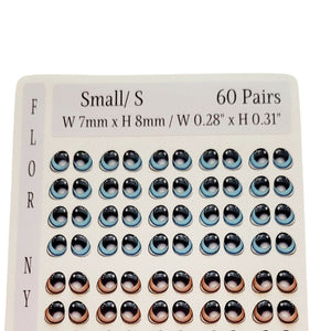 Adhesive Resin Eyes FNY 1006 - Small/P - 60 Pairs - W/H: 7x8mm  (0.28" x 0.31") - for use with Cold Porcelain Air Dry Clay, Polymer Clay, EVA, Felt, Fabric, Plaster, Paper, Ceramic and more