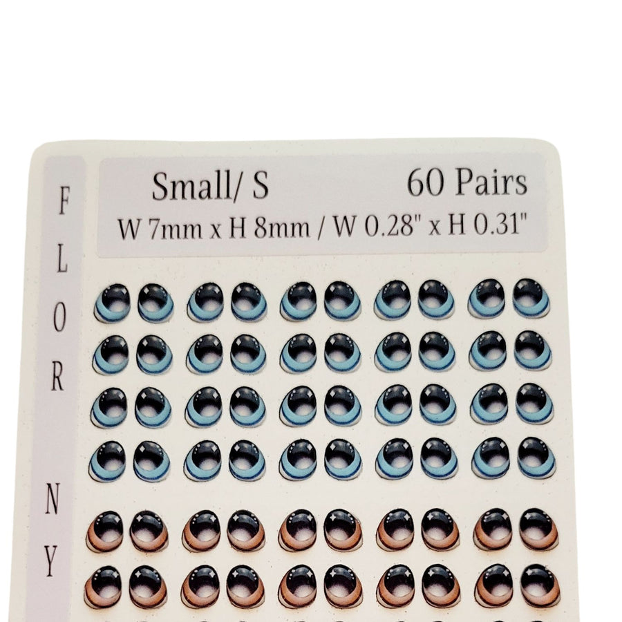 Adhesive Resin Eyes FNY 1006 - Small/P - 60 Pairs - W/H: 7x8mm  (0.28" x 0.31") - for use with Cold Porcelain Air Dry Clay, Polymer Clay, EVA, Felt, Fabric, Plaster, Paper, Ceramic and more