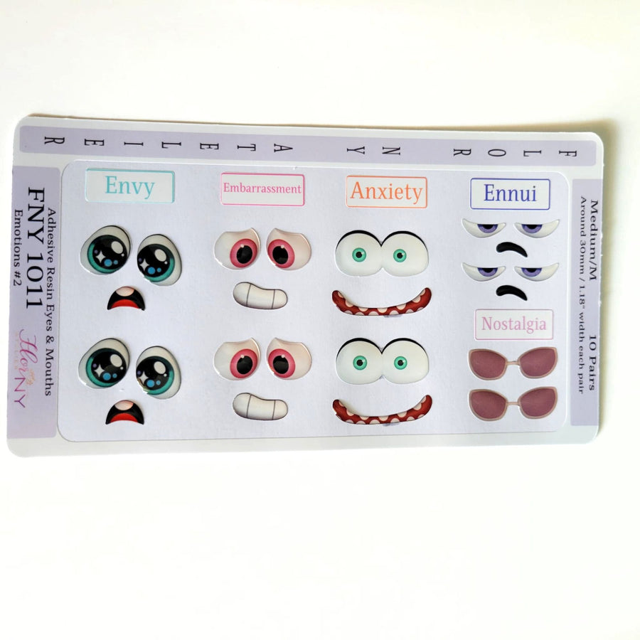 Adhesive Resin Eyes FNY 1011 - Emotions #2 - 10 pairs - Medium/M - around 30mm/1.18" each pair - for use with Clay, EVA, Felt, Fabric and more