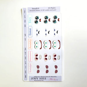 Adhesive Resin Eyes FNY 1011 - Emotions #2 - 15 pairs - Small/P Around 20mm/0.78" each pair - for use with Clay, EVA, Felt, Fabric and more