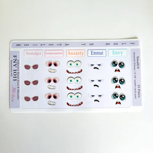 Adhesive Resin Eyes FNY 1011 - Emotions #2 - 15 pairs - Small/P Around 20mm/0.78" each pair - for use with Clay, EVA, Felt, Fabric and more