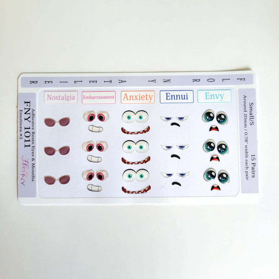 Adhesive Resin Eyes FNY 1011 - Emotions #2 - 15 pairs - Small/P Around 20mm/0.78" each pair - for use with Clay, EVA, Felt, Fabric and more