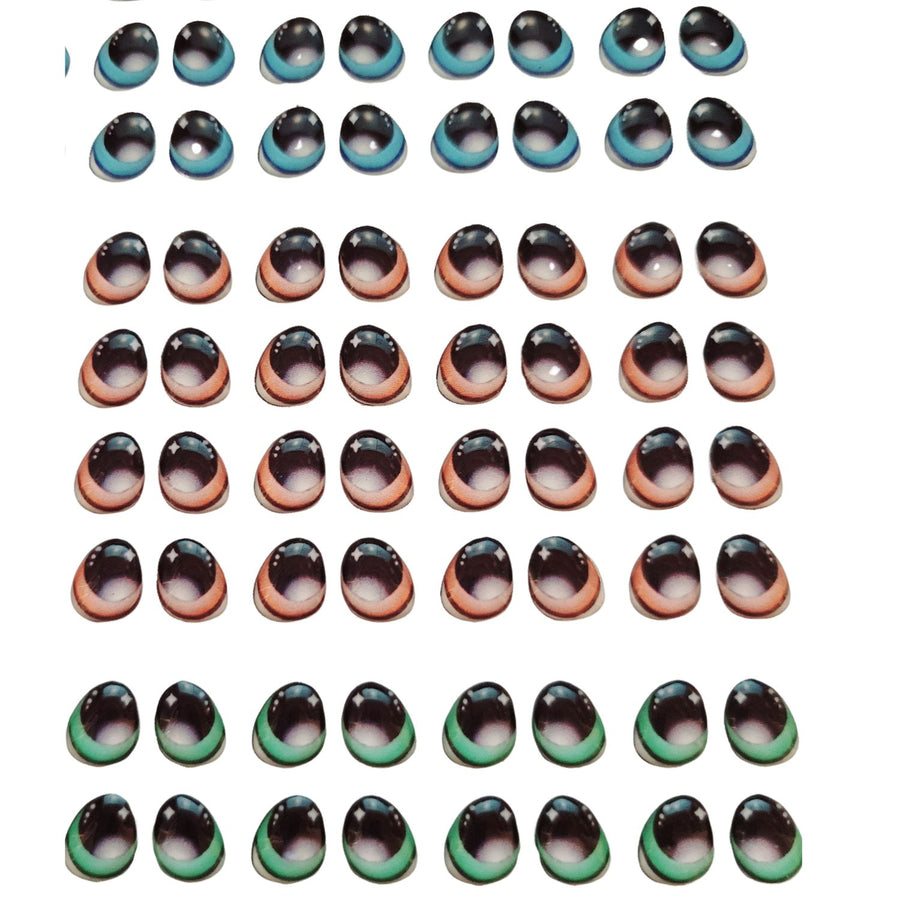 Adhesive Resin Eyes FNY 1006 - Small/P - 60 Pairs - W/H: 7x8mm  (0.28" x 0.31") - for use with Cold Porcelain Air Dry Clay, Polymer Clay, EVA, Felt, Fabric, Plaster, Paper, Ceramic and more