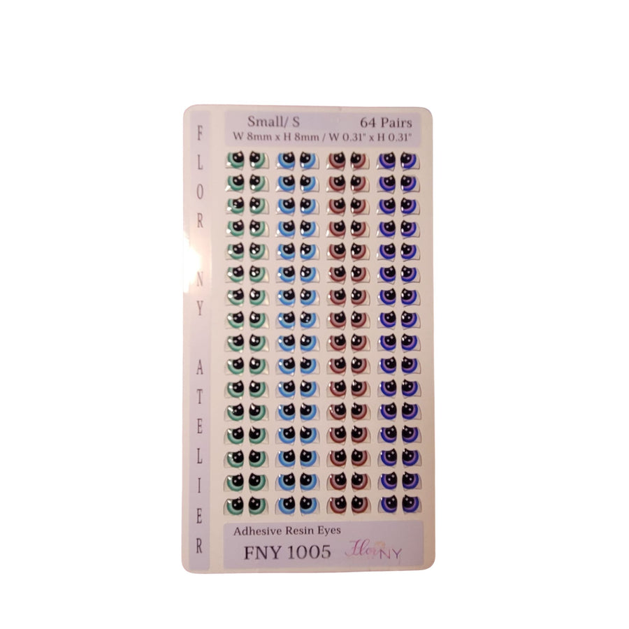 Adhesive Resin Eyes FNY 1005 - Small/P - 64 Pairs - W/H: 8mm x 8mm (0.31" x 0.31") - for use with Clay, EVA, Felt, Fabric and more