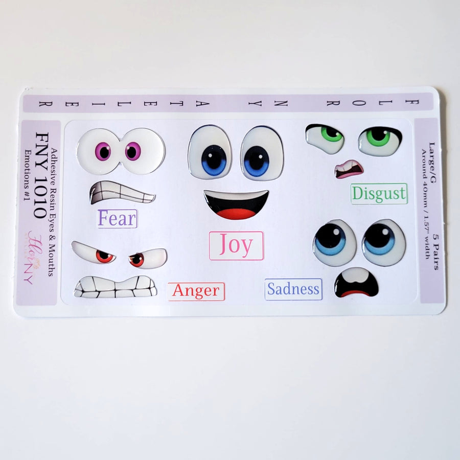 Adhesive Resin Eyes FNY 1010 - Emotions #1 - 5 pairs - Large/L Around 40mm/1.57" each pair - for use with Clay, EVA, Felt, Fabric and more