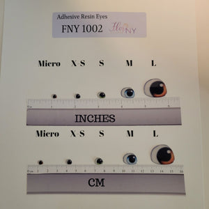 Adhesive Resin Eyes FNY 1002 - Medium/M -  24 Pairs  - W/H: 1.5cm x 1.2cm (0.59" x 0.51") - for use with Cold Porcelain Air Dry Clay, Polymer Clay, EVA, Felt, Fabric, Plaster, Paper, Ceramic and more