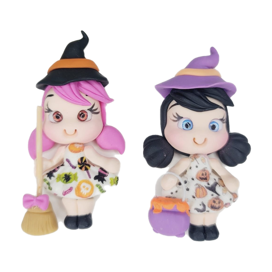 Witches Glinda & Trixie #592 Twins Clay Doll for Bow-Center, Jewelry Charms, Accessories, and More