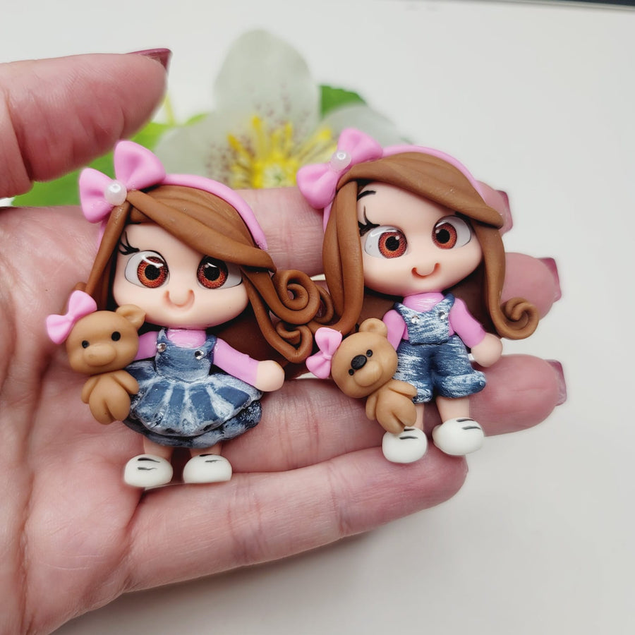 Olivia & Ava Twins #440 Clay Doll for Bow-Center, Jewelry Charms, Accessories, and More