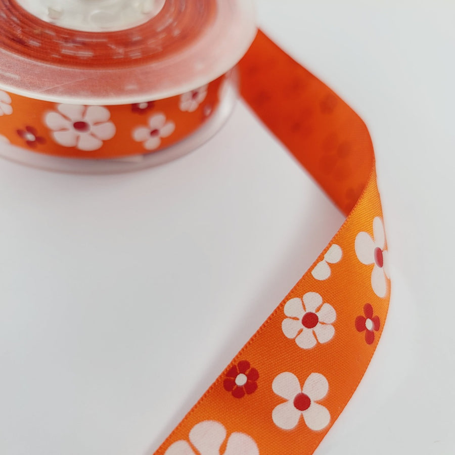 Flowers Satin Ribbon - 7/8" (22mm) - Sold by the Yard