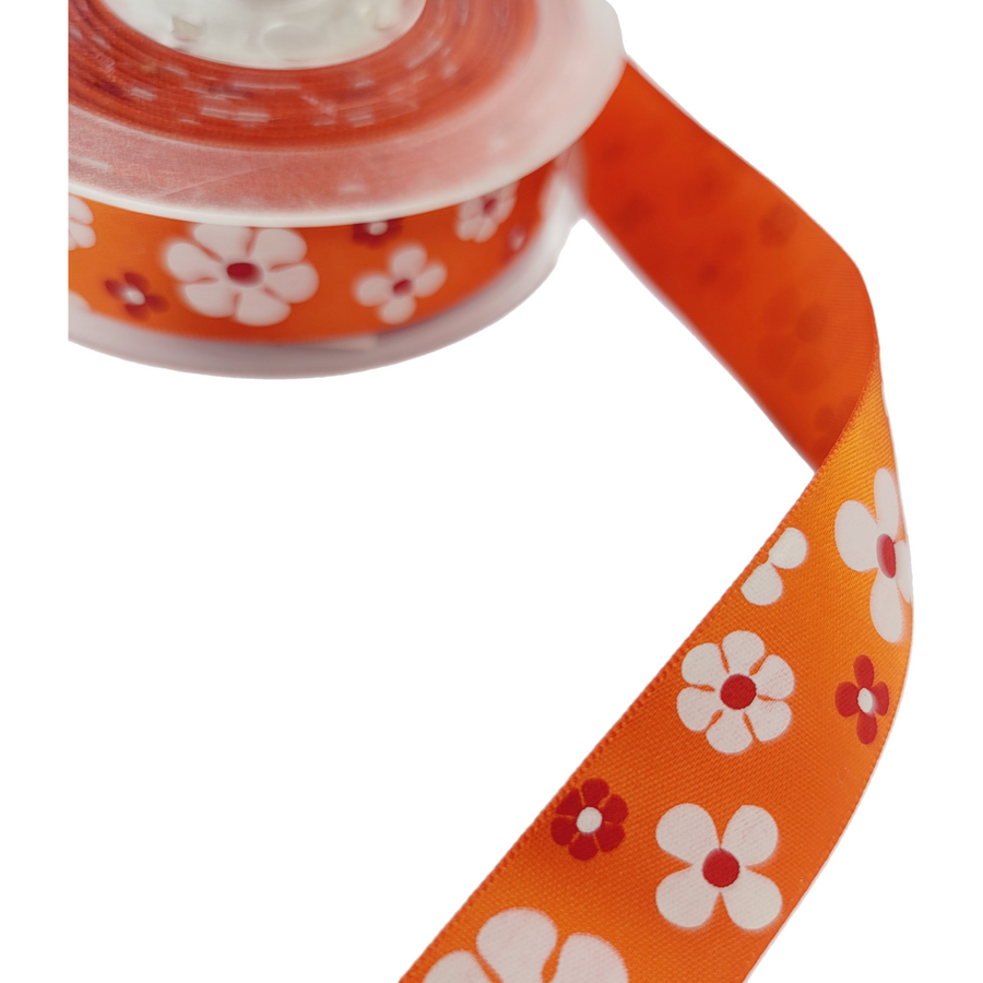 Flowers Satin Ribbon - 7/8" (22mm) - Sold by the Yard