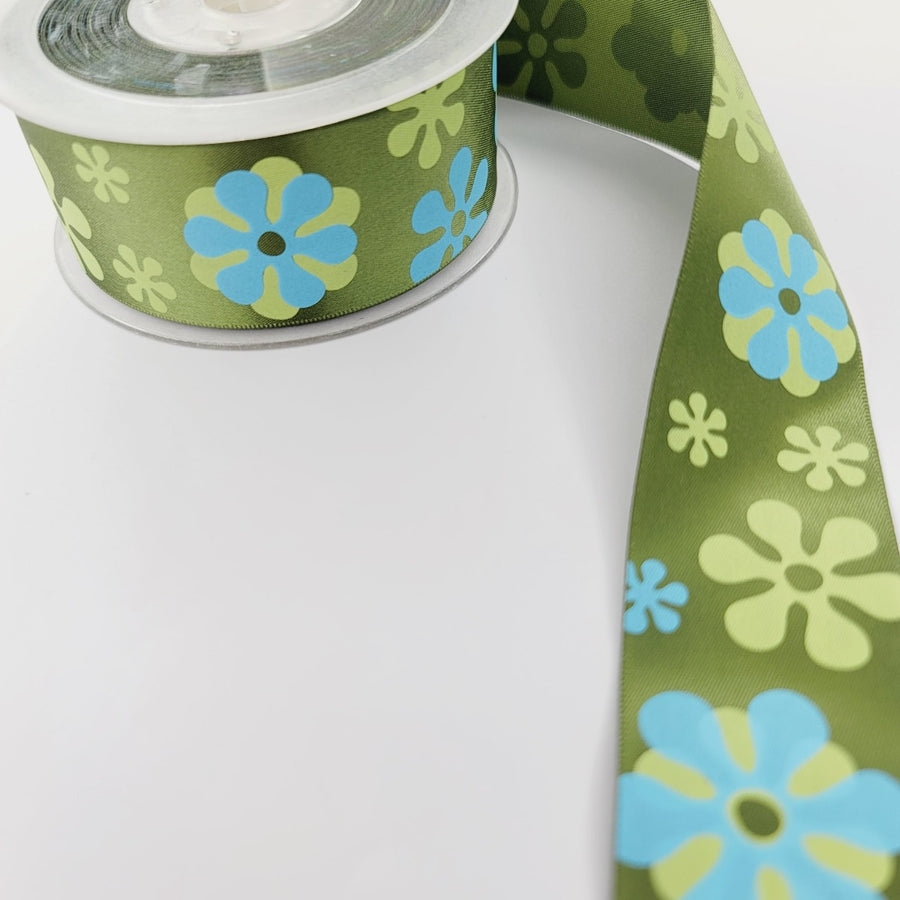 Flowers Satin Ribbon - 1 1/2" (38mm) - Sold by the Yard