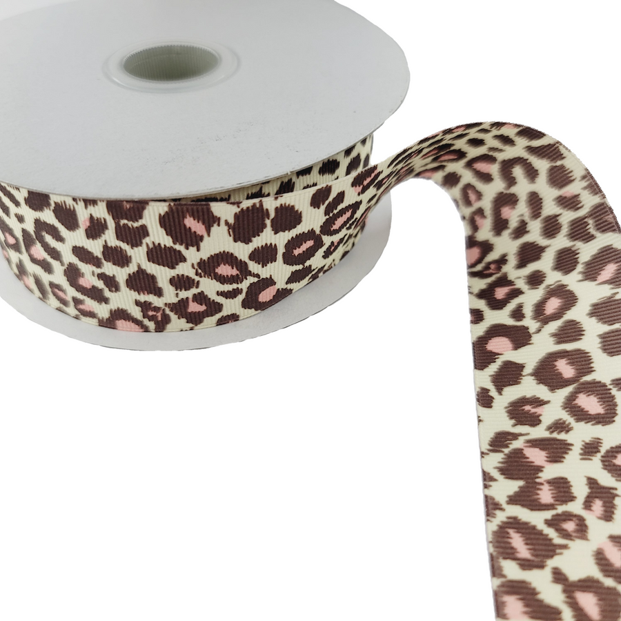 Leopard Printed Grosgrain Ribbon - 1 1/2" (38mm) - 5 yards