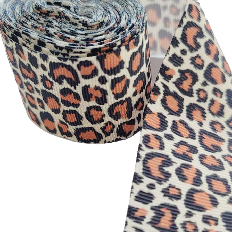 Leopard Printed Grosgrain Ribbon - 1 1/2" (38mm) - 5 yards