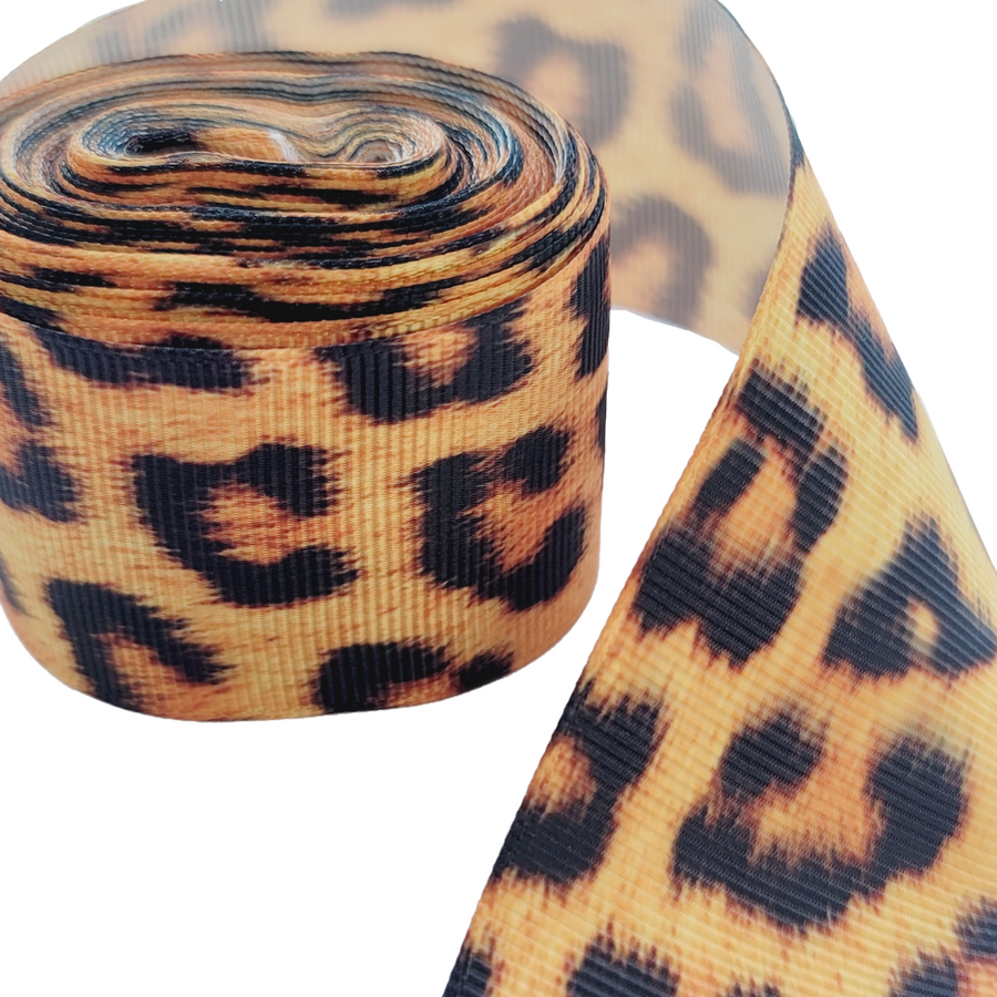 Leopard Printed Grosgrain Ribbon - 1 1/2" (38mm) - Sold by the Yard