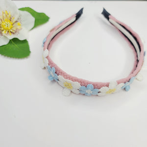 Pink with Fabric Flowers Headband