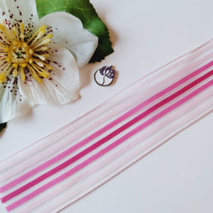 Sheer Pink Stripe Shinimbu Grosgrain Ribbon - 1 1/2" (38mm) - Sold by the Yard