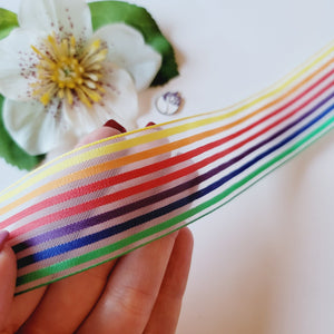 Sheer Rainbow Stripes Sinimbu Grosgrain Ribbon - 1 1/2" (38mm) - Sold by the Yard