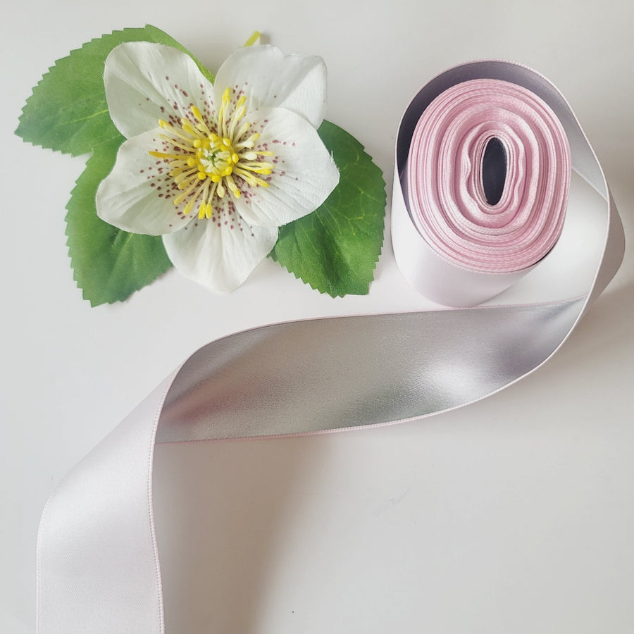 Baby Pink and Silver Satin Ribbon - 1 1/2" (38mm) - Sold by the Yard