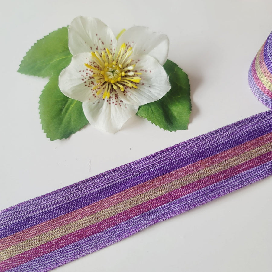 Purple Stripes Wired Grosgrain Ribbon - 1 1/2" (38mm) - Sold by the Yard