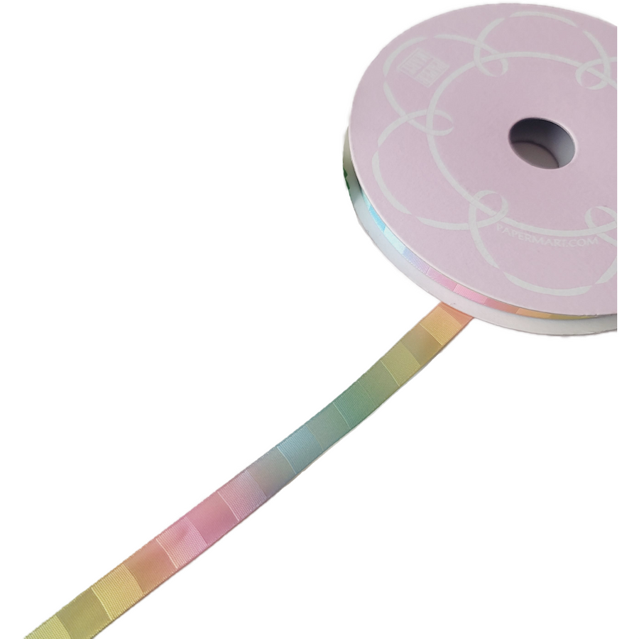 Rainbow Block Satin Ribbon -3/8" (10mm) - Sold by the Yard