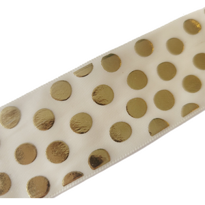 Metallic Polka Dots Satin Ribbon - Gold -1 1/2" (38mm) - Sold by the Yard
