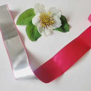 Pink and Silver Satin Ribbon - 1 1/2" (38mm) - Sold by the Yard