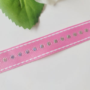 Pink with Silver Dots Grosgrain Ribbon -5/8" (15mm) - Sold by the Yard