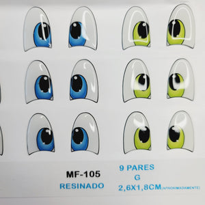 Adhesive resin eyes for clays MF-105 felt eyes LG/G (2.6x1.8mm) 9 Pairs