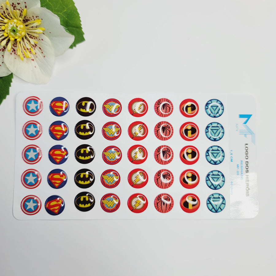 Adhesive resin for clays MF 26 super heroes symbols  (1.5 cm) 40 Units