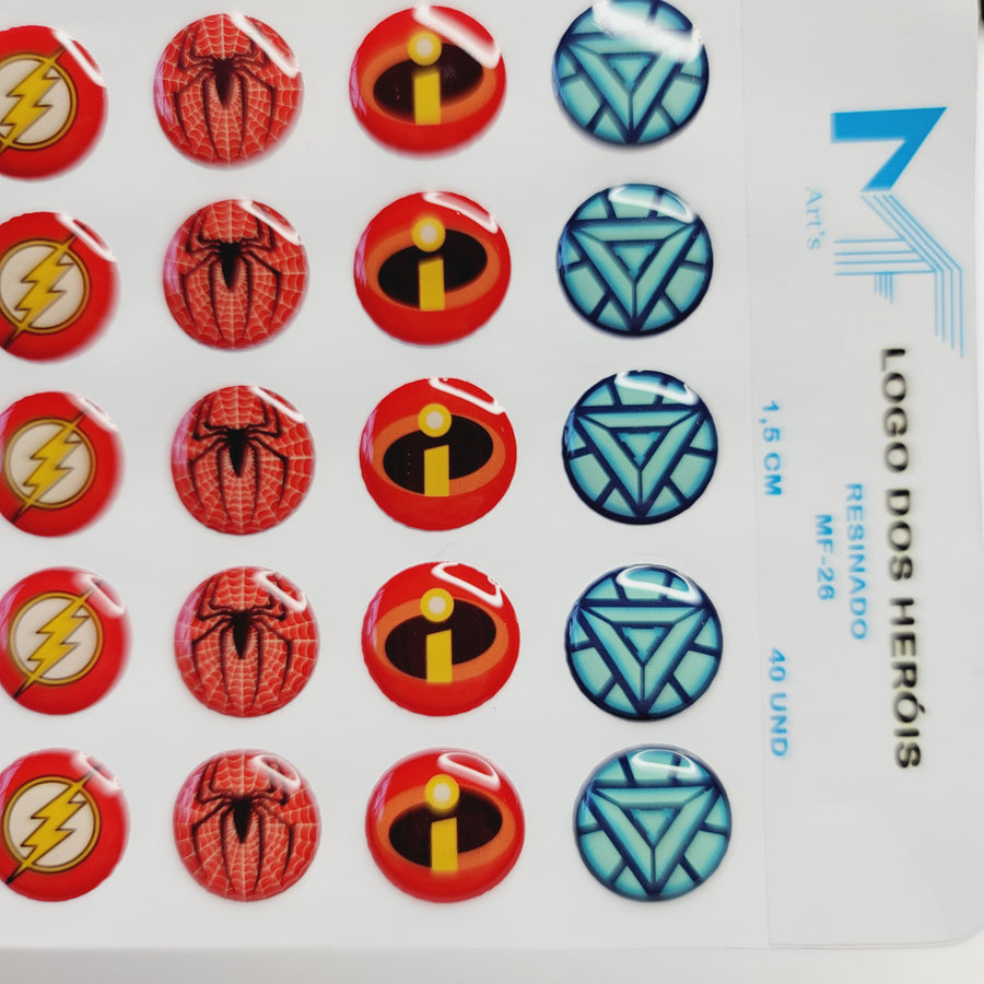 Adhesive resin for clays MF 26 super heroes symbols  (1.5 cm) 40 Units