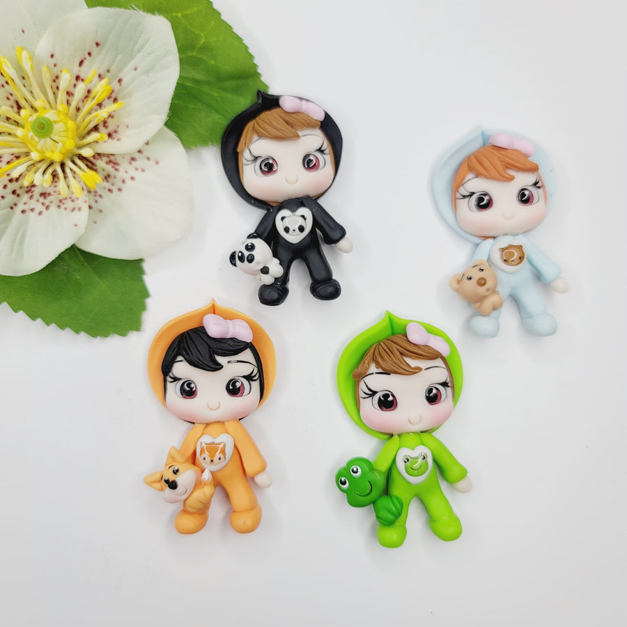 Pajamas Babies Kit (4 pcs)  #443 Clay Doll for Bow-Center, Jewelry Charms, Accessories, and More