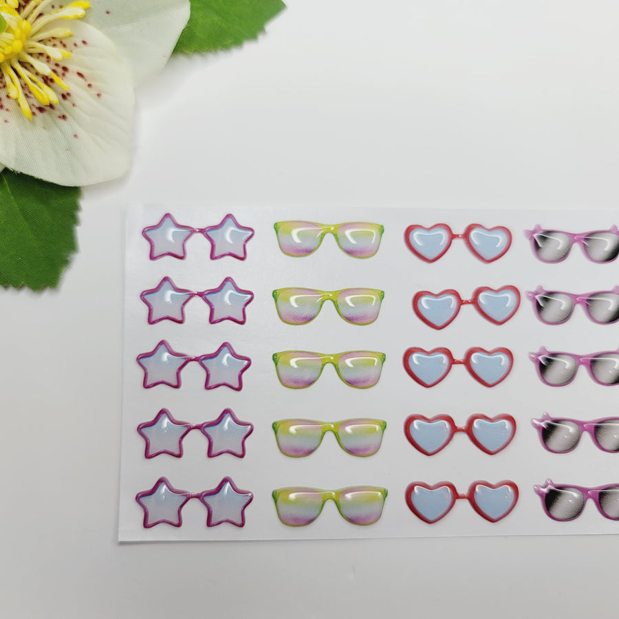 Adhesive Resin Summer Eye-Glasses for Clays V.A 25 Pairs (X-SM -PP) 2.6CM -Multicolor