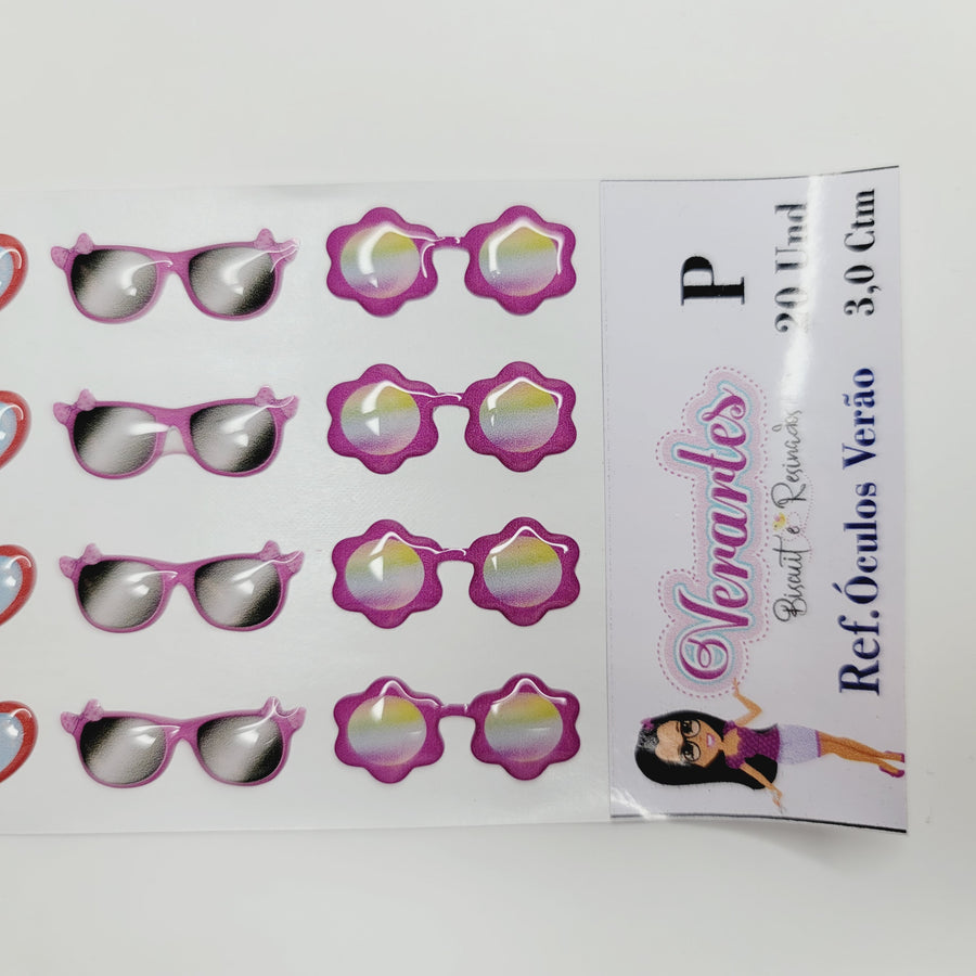 Adhesive Resin Summer Eye-Glasses for Clays V.A 20 Pairs (SM -P) 3.0 CM -Multicolor