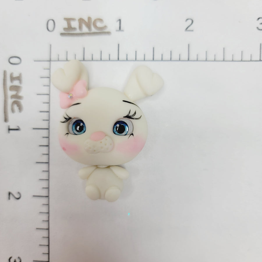 Snowball Bunny #528 Clay Doll for Bow-Center, Jewelry Charms, Accessories, and More