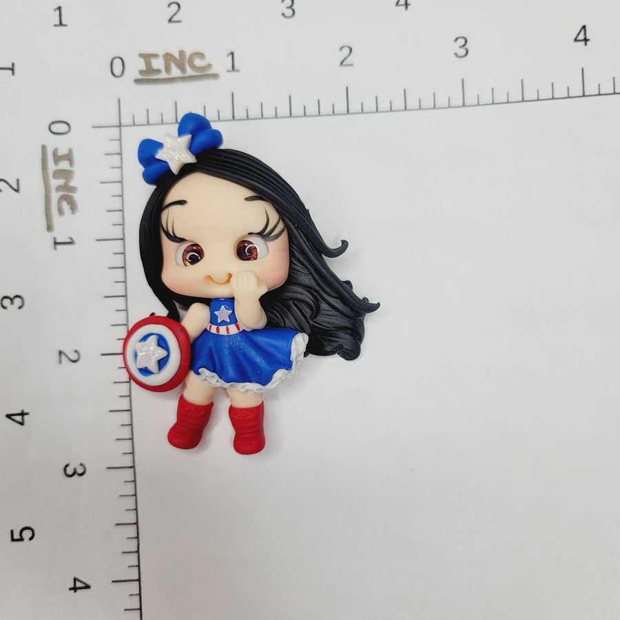 Capitan America Girl 1 #100 Clay Doll for Bow-Center, Jewelry Charms, Accessories, and More