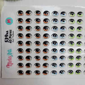 Adhesive Resin Eyes for Clays Multicolor KKA 539NA - 45 Pairs(M) (Medium)