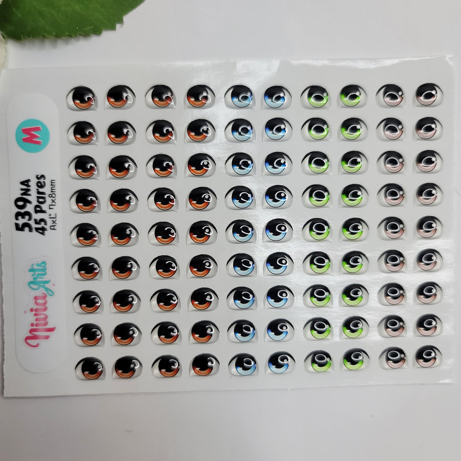 Adhesive Resin Eyes for Clays Multicolor KKA 539NA - 45 Pairs(M) (Medium)