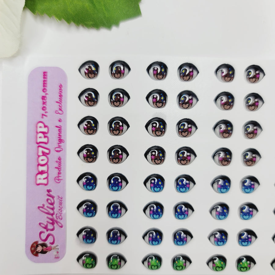 Adhesive Resin Eyes for Clays Multicolor STY R107 PP (X-SM) 64Pairs