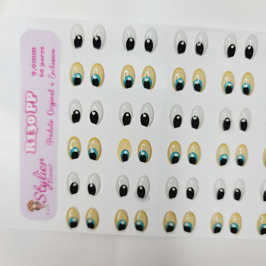 Adhesive Resin Eyes for Clays Multicolor R130 PP (X-SM) 60 Pairs