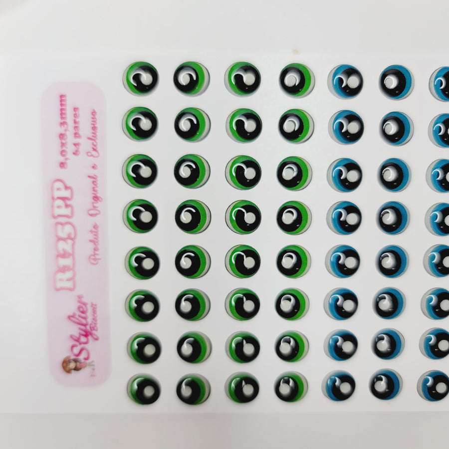 Adhesive Resin Eyes for Clays Multicolor R125 PP (X-SM) 64 Pairs