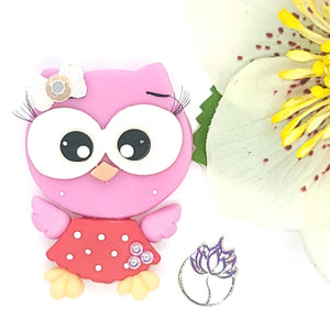 Pink Owl #457 Clay Doll for Bow-Center, Jewelry Charms, Accessories, and More