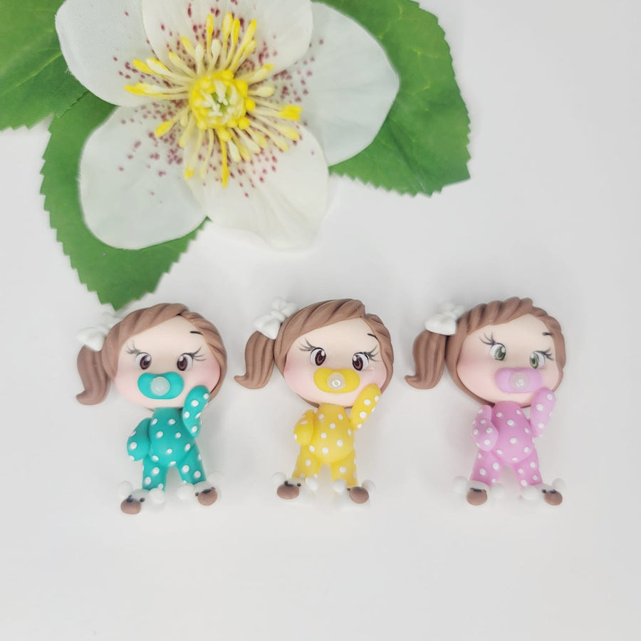 Ella, Lunna  & Emma Triplets #192 Clay Doll for Bow-Center, Jewelry Charms, Accessories, and More