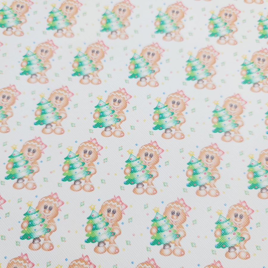 Gingerbread Girl and Tree Faux Leather Printed Vinyl Sheet