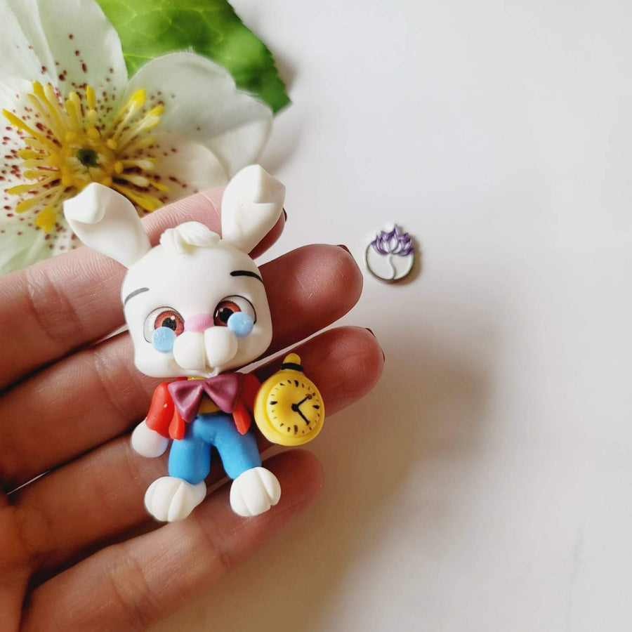 Alice's White Rabbit #673 Clay Doll for Bow-Center, Jewelry Charms, Accessories, and More